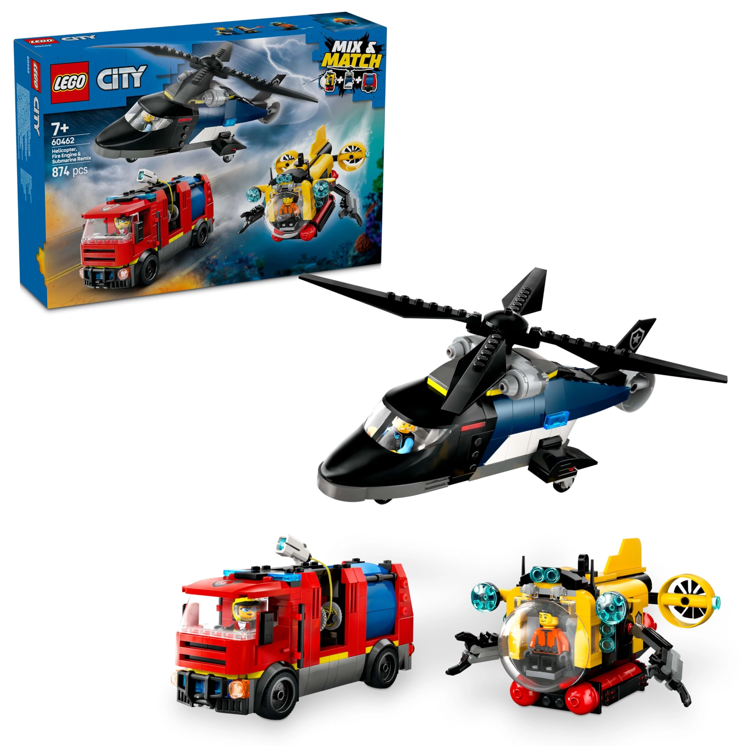 LEGO City 3in1 Helicopter, Fire Truck & Submarine Remix (60462)