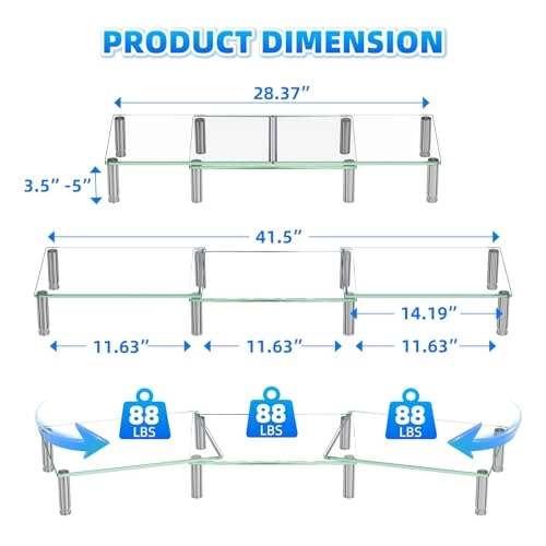 Computer Monitor Riser - 6mm Tempered Glass Height Adjustable Pack