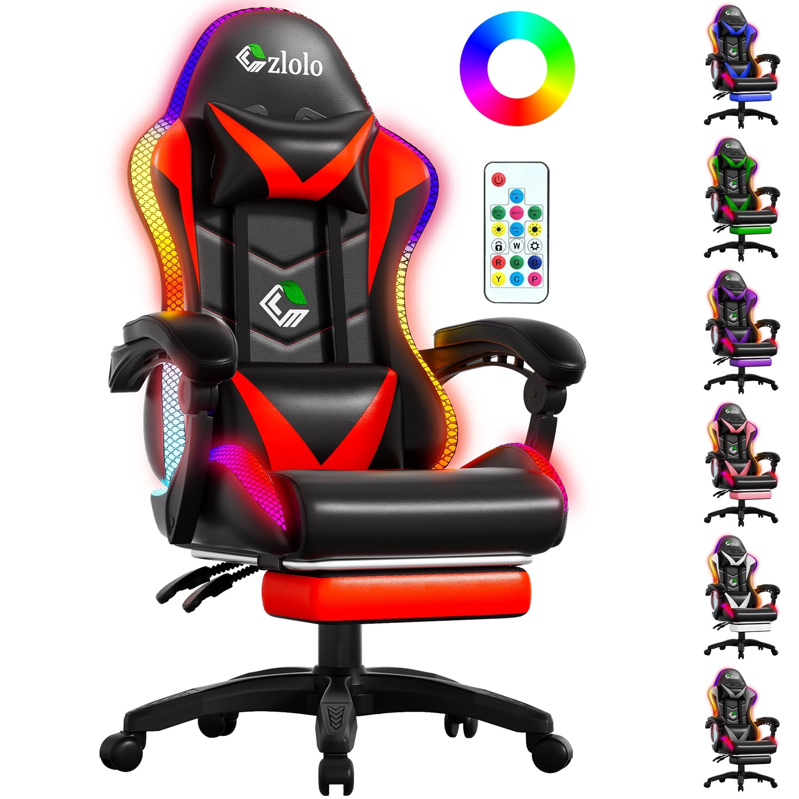 czlolo Gaming Chair - RGB LED Lumbar Massager Footrest