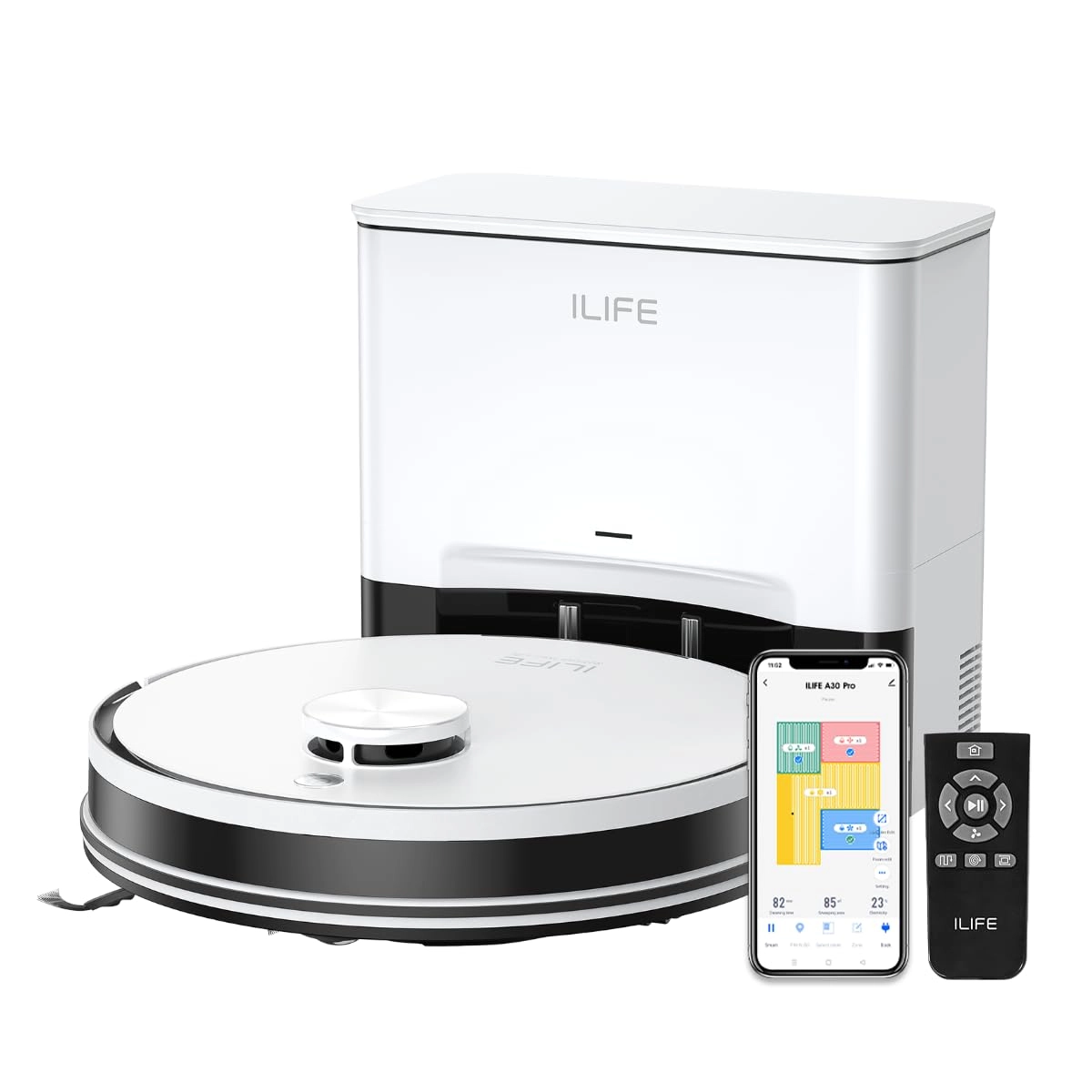 1800-274-5433, ILIFE Innovations Ltd: 15 Chong Yip Street,Montery Plaza, Kwun Tong, Kowloon, Hong Kong. A30 Pro - Self-emptying Station