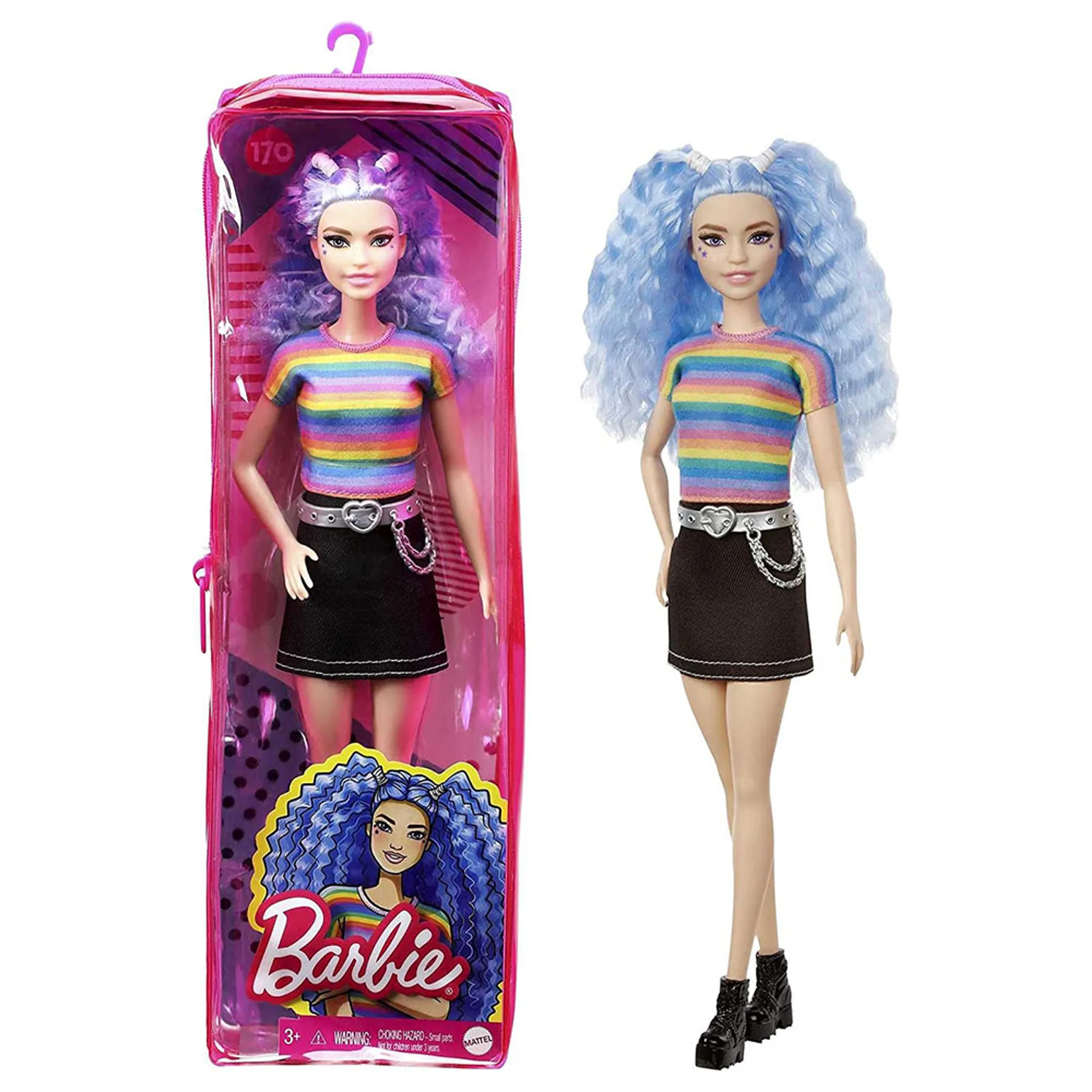 Barbie Fashionistas - Rainbow Striped Top Black Skirt Ages 3+