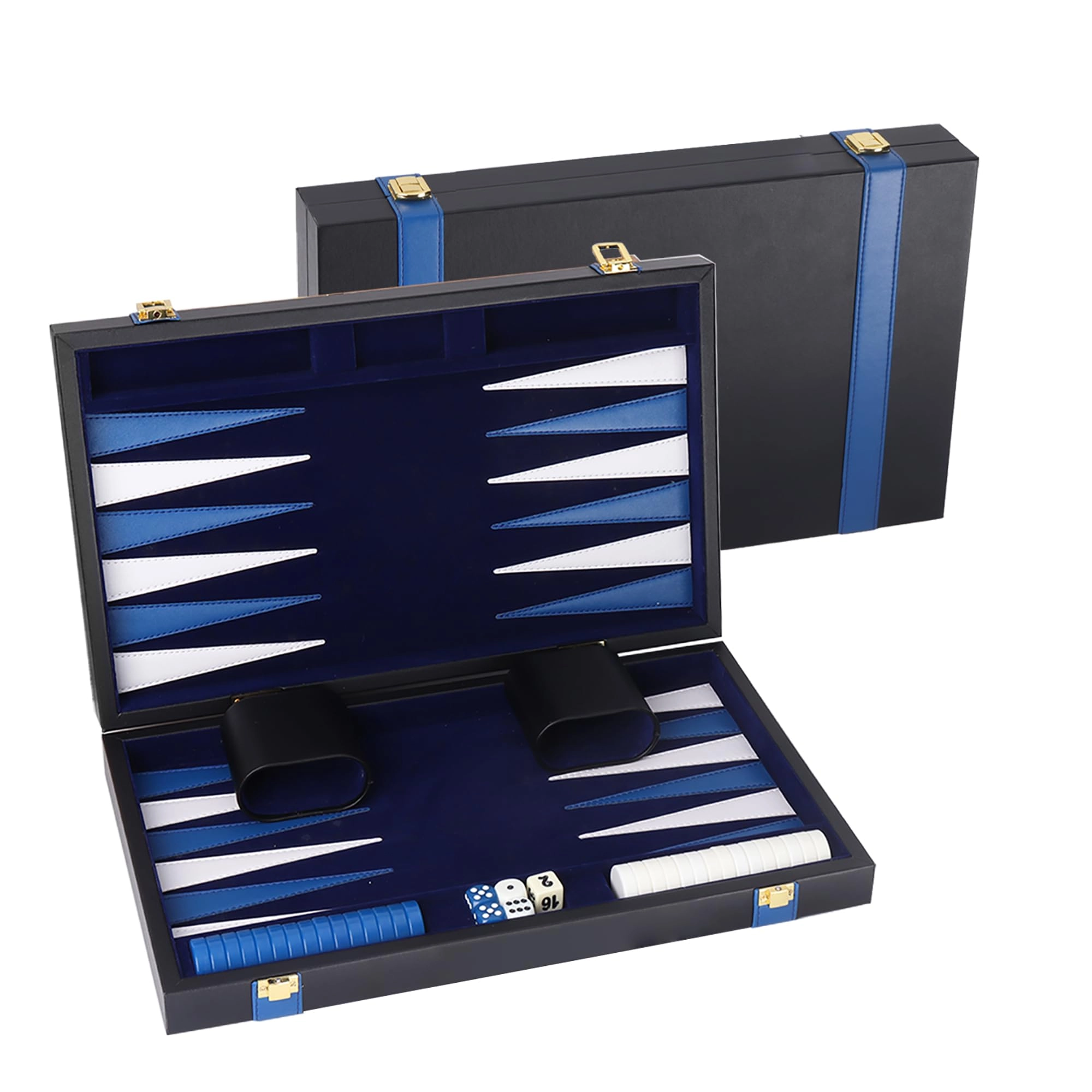 GSE Games & Sports Expert Backgammon Set - Leather-black&blue Medium
