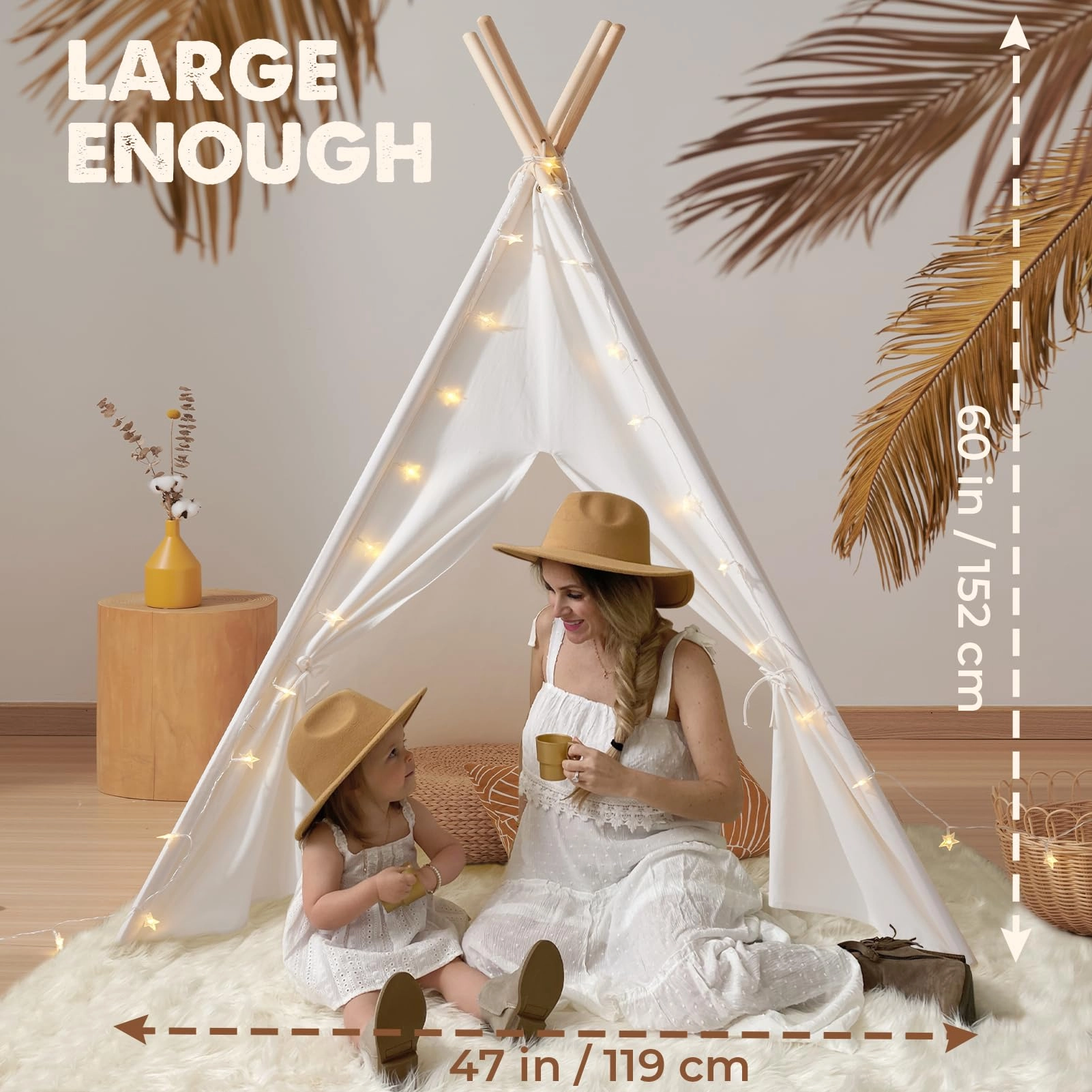 Teepee Tent - 48 inches (W) x 48 inches (L) x 66 inches (H) Raw White Canvas