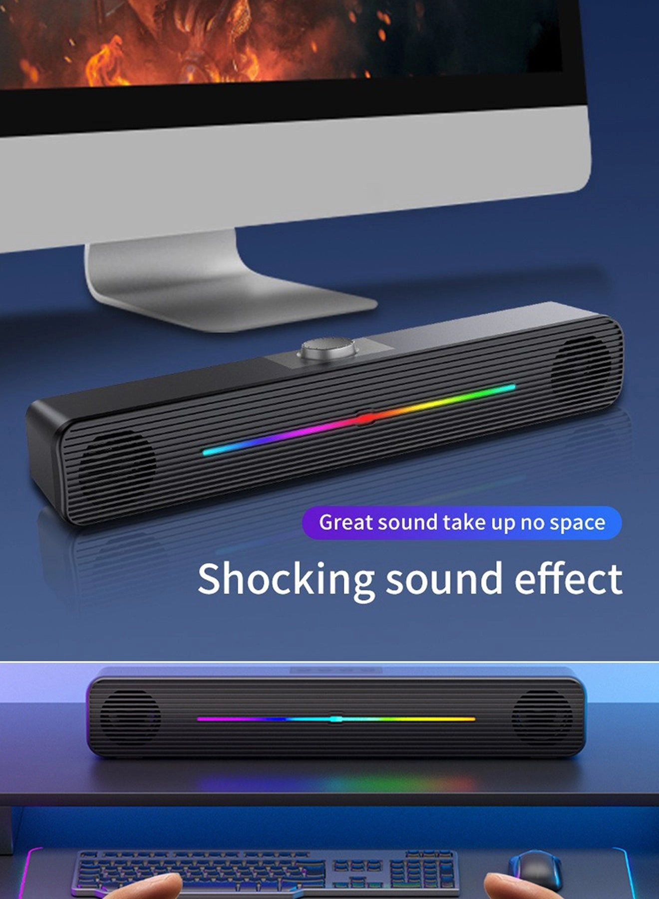 Computer /Laptop Speakers - USB-Powered 3.5mm AUX Plug Gradient RGB Lighting