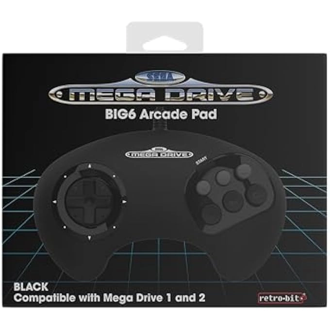 rayihni BIG6 CONTROLLER PAD - BLACK SEGA Genesis Mega Drive