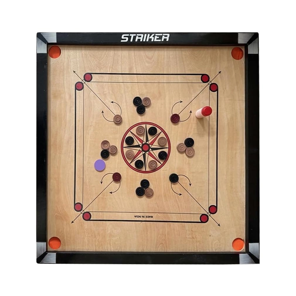 Generic Striker Glossy Finish Carrom Board - 32×32 Inch Complete Set