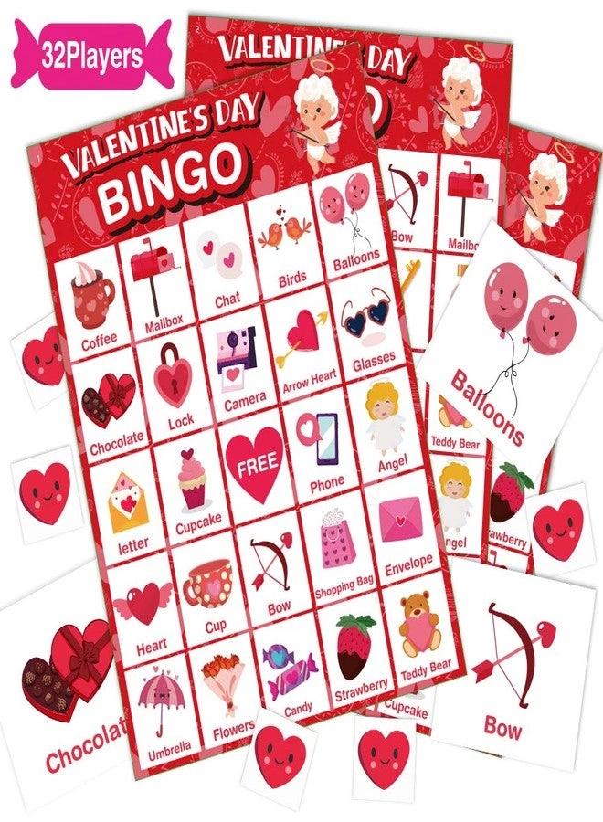 V-Opitos Valentines Day Bingo Game Card - 32 Players Kids/Adults