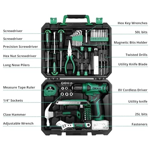 Cordless Drill + Toolbox + Hand Tool Set - 8V
