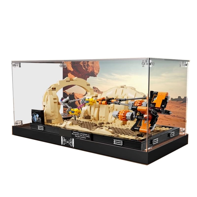 Clear Acrylic Display Case (75380) - 13.77x7.87x5.90in. Black Bottom+background1