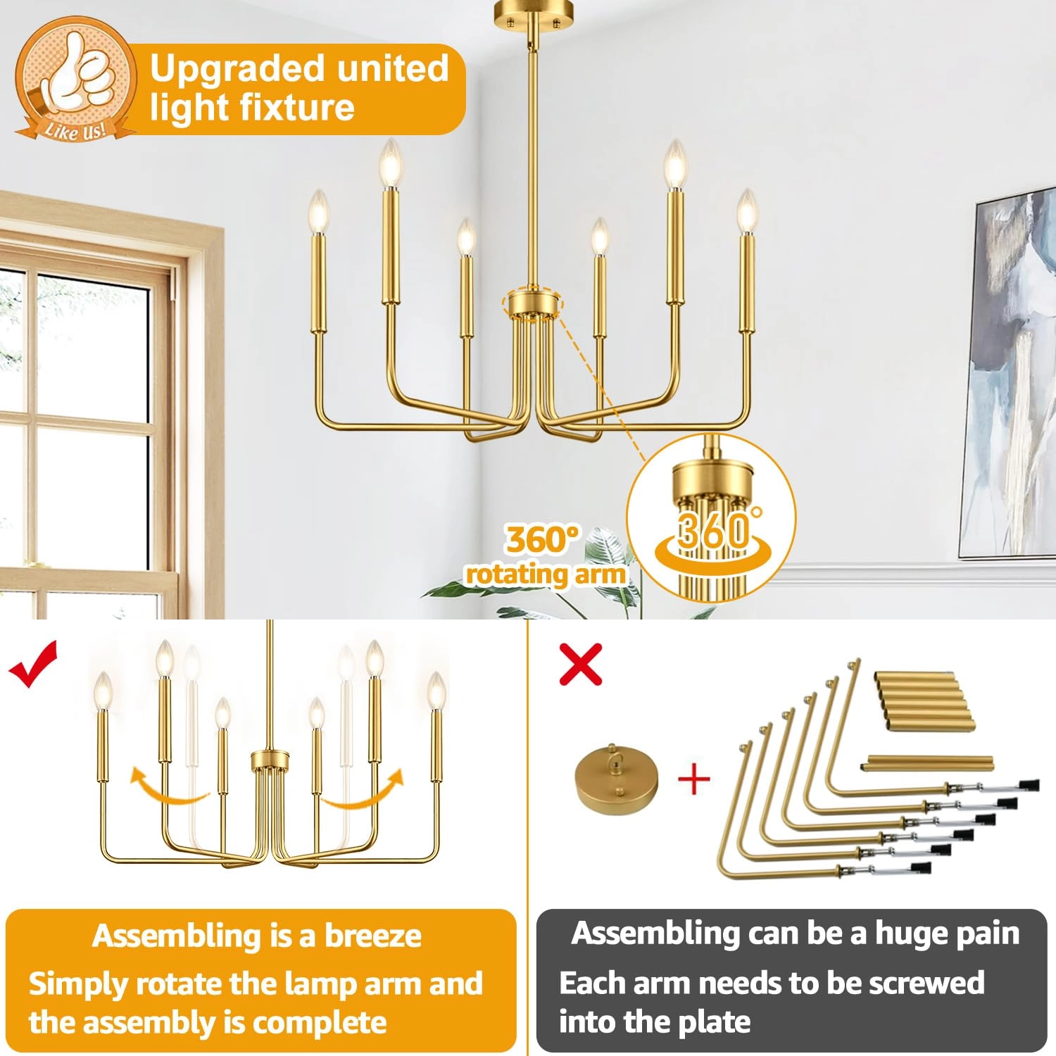 6-Light Farmhouse Chandelier - Black Indoor