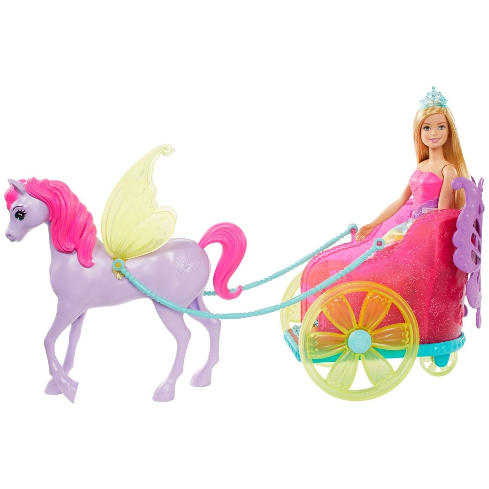 Barbie Dreamtopia Princess Doll - 11.5-in Blonde + Fantasy Horse - Translucent Yellow Wings + Chariot - Vibrant Pink
