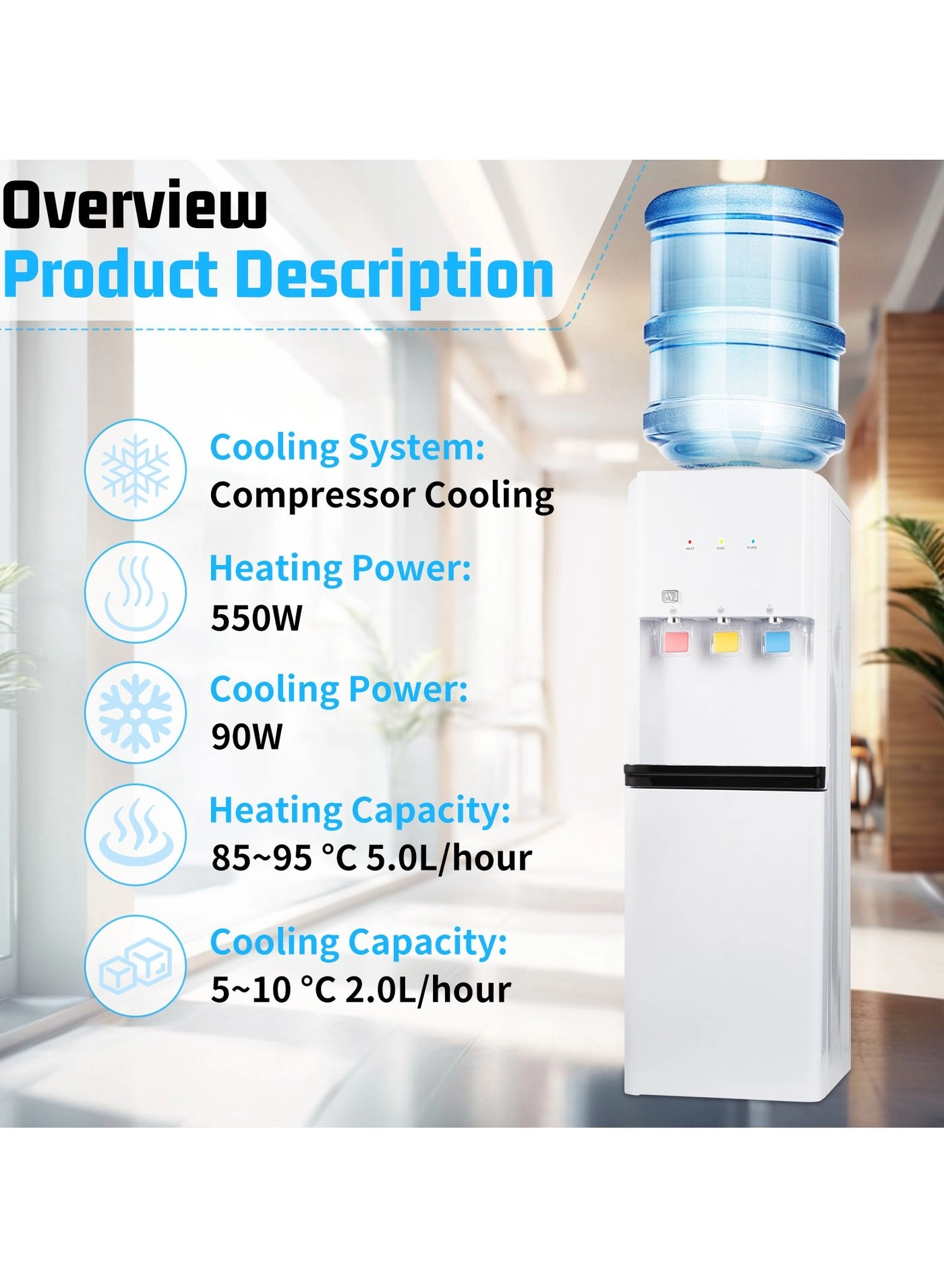 Freestanding Top Loading Bottled Water Dispenser - 3 L