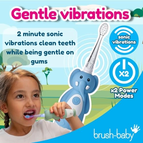 Kids Electric Rechargeable Toothbrush - Elephant 3 Brush Heads USB Charging