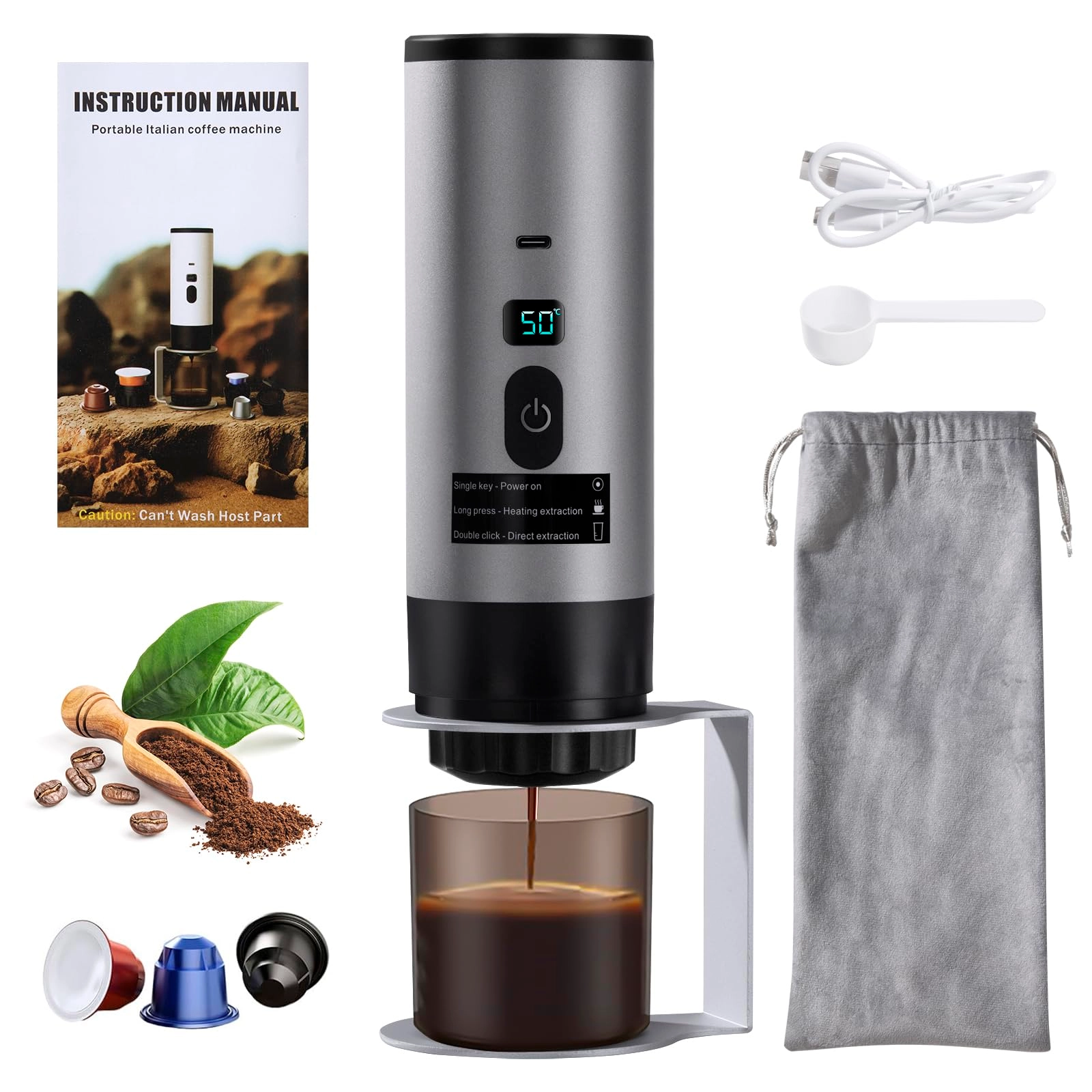 Portable Coffee Maker - ground coffee, NS and DG capsules