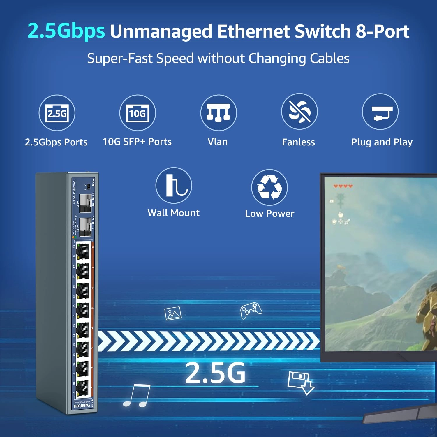 8x2.5G +2x10G SFP+(Unmanaged) 10-Ports
