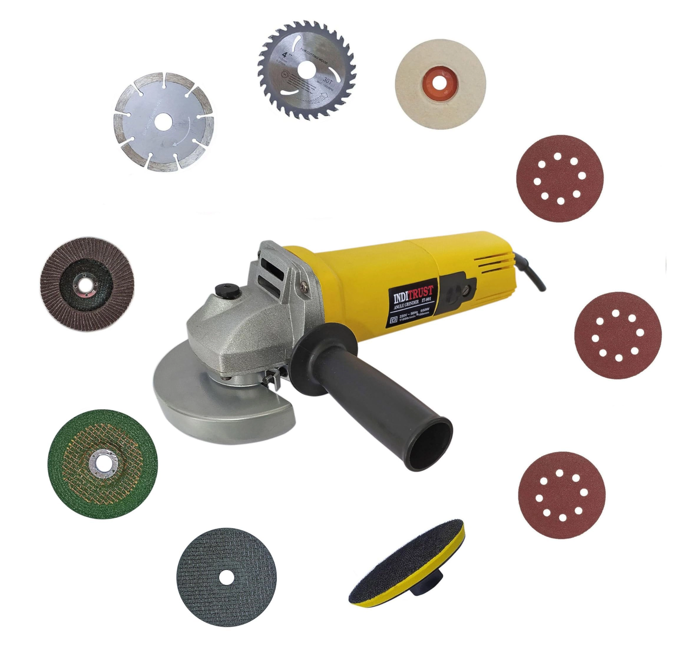 Inditrust 801 angle grinder - 950W 10pc Wheel set
