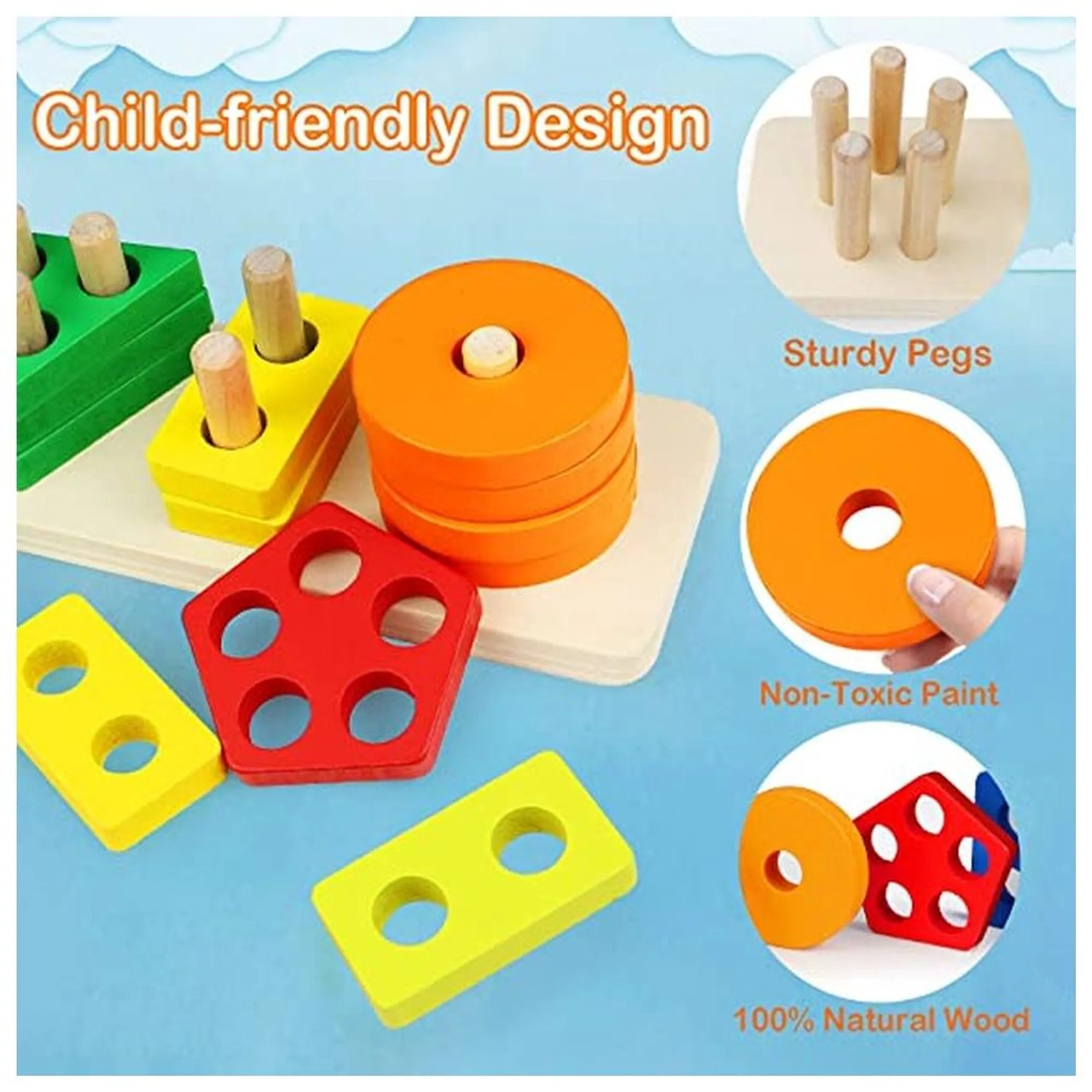 Montessori Shape Sorting Stacking - Suitable for 3 years & above 21 pieces