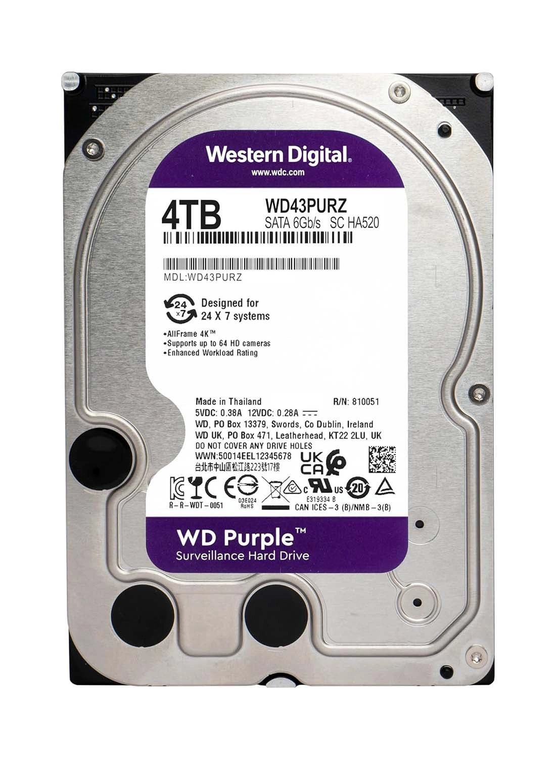 Purple 3.5" 5400rpm 256MB SATA (WD43PURZ) - 4TB