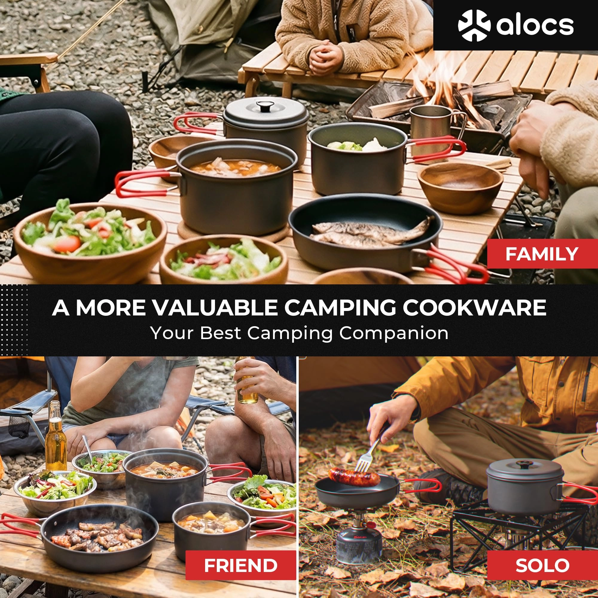 Camping Cookware Set - 3 3.5L 2.2L
