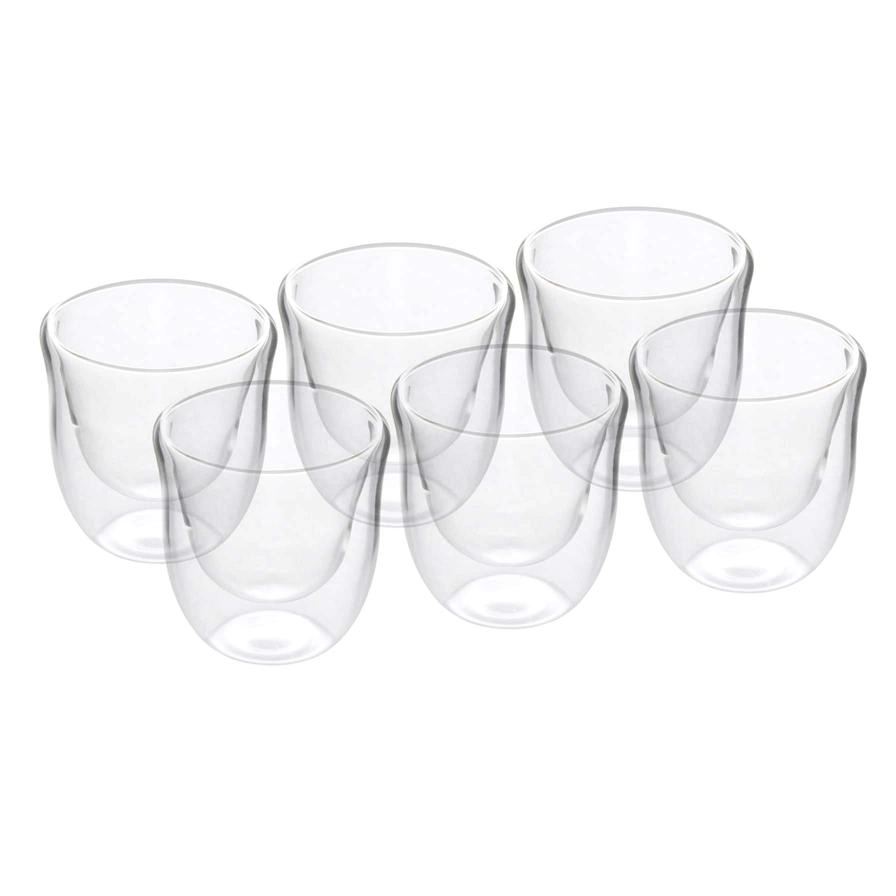 NEOFLAM Borosilicate Double Wall Cawa Glass Tumbler - 6 pcs - 70 ml