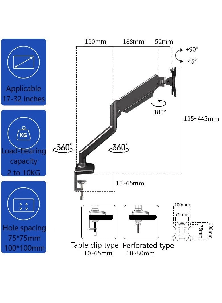 Monitor Desk Mount Single Arm Stand - 13 to 32 Inch 75x75mm or 100x100mm