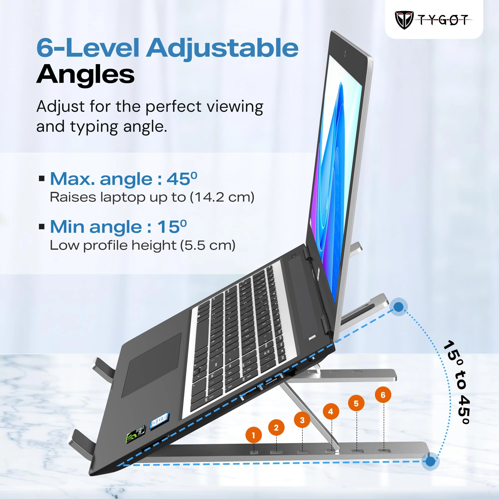 6 Angles Adjustable Aluminum Ergonomic Foldable Portable Tabletop Laptop/Desktop Riser Stand - 16 inch