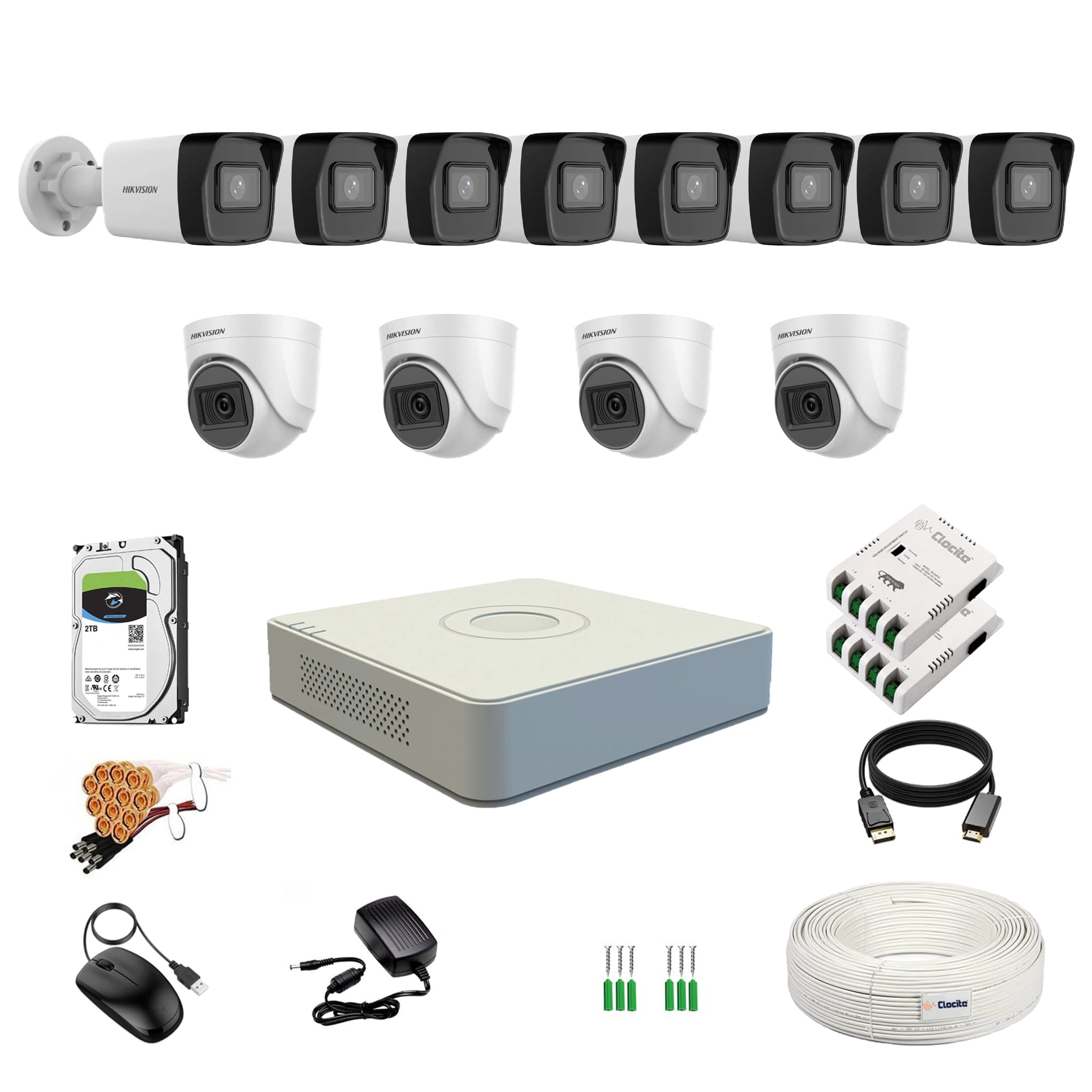 Prama Hikvision India Pvt.Ltd 16CH DVR + 2MP Dome Camera + Bullet Camera + 2TB HDD + Coaxial Cable + 8Ch SMPS