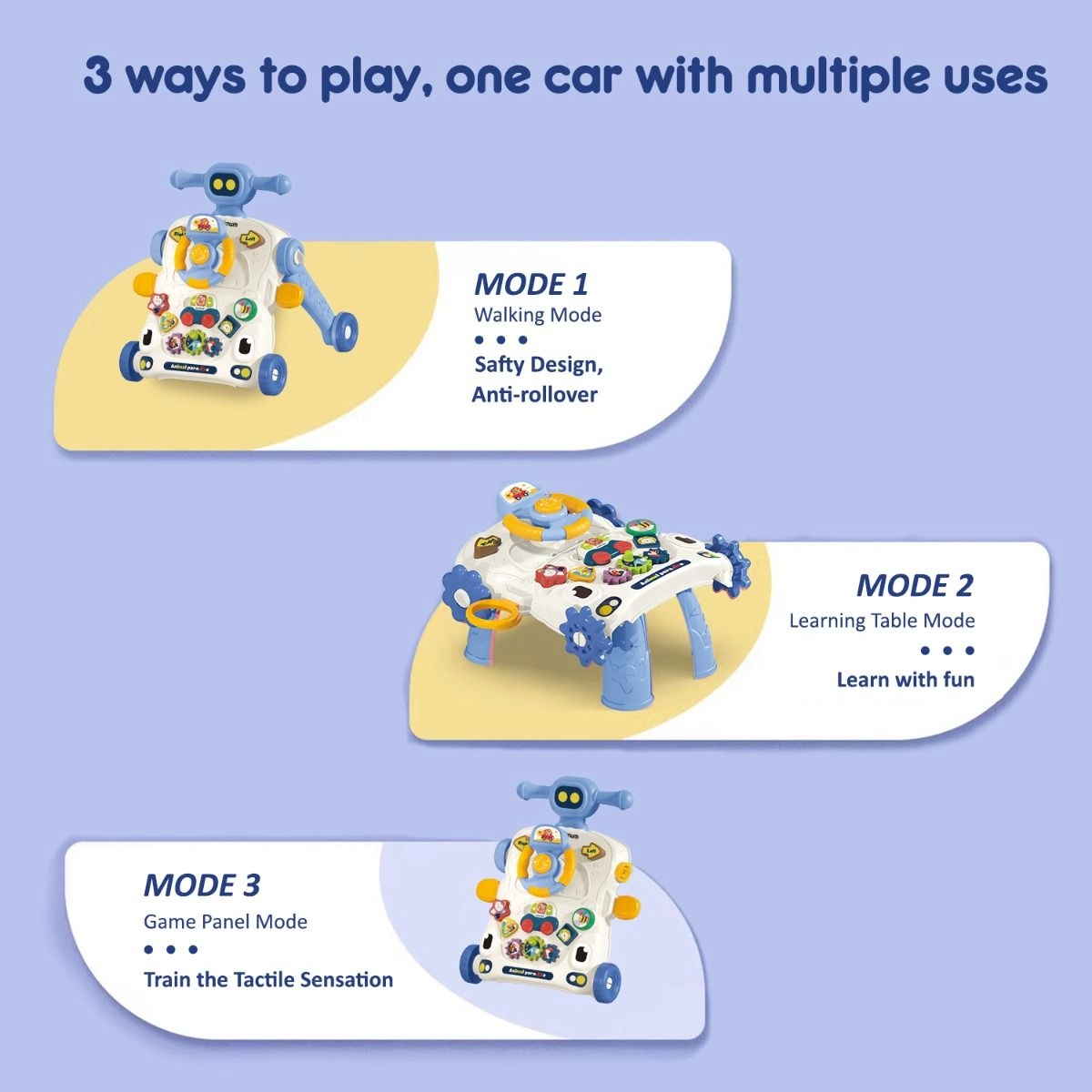 3-in-1 Baby Walker - Musical Keyboard Learning Table Mode