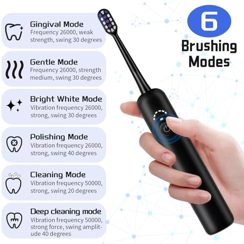 Electric Sonic Toothbrush - 3 Brush Heads 6 Modes 40000 VPM