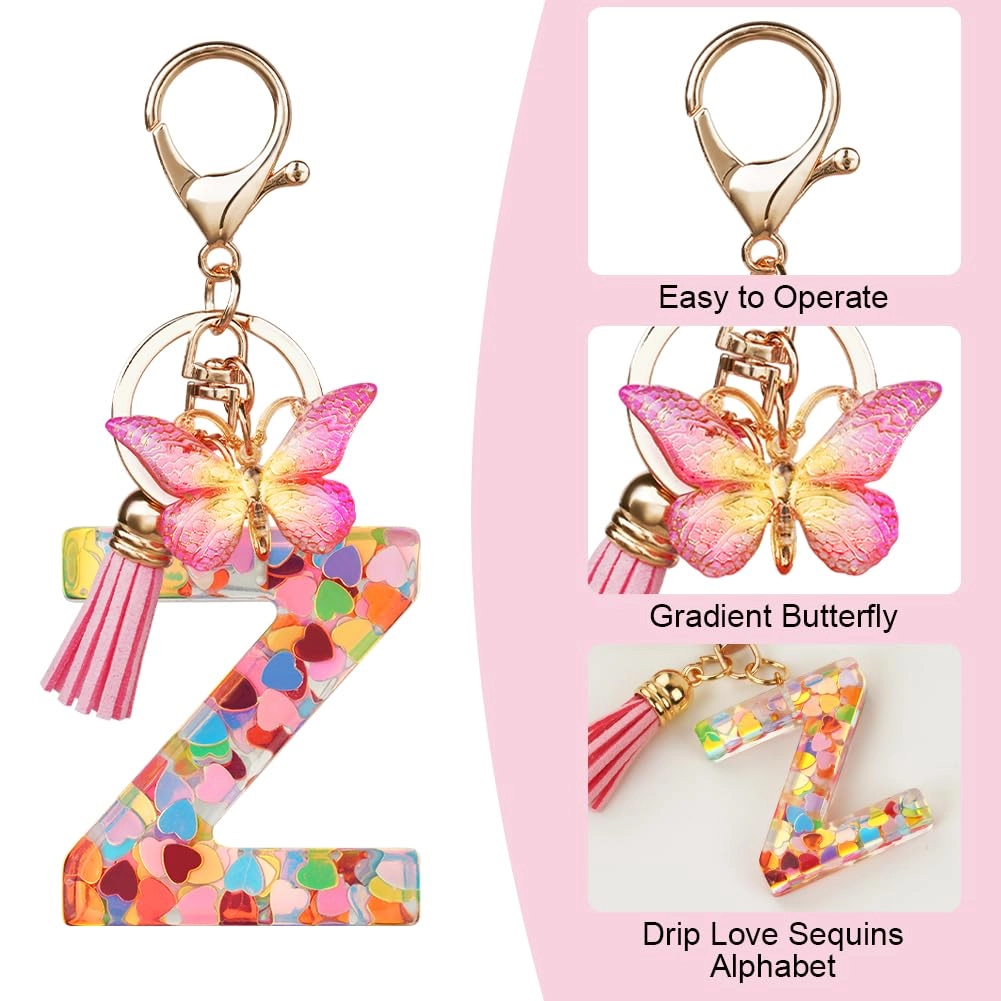 Initial Letter Keychain - Butterfly