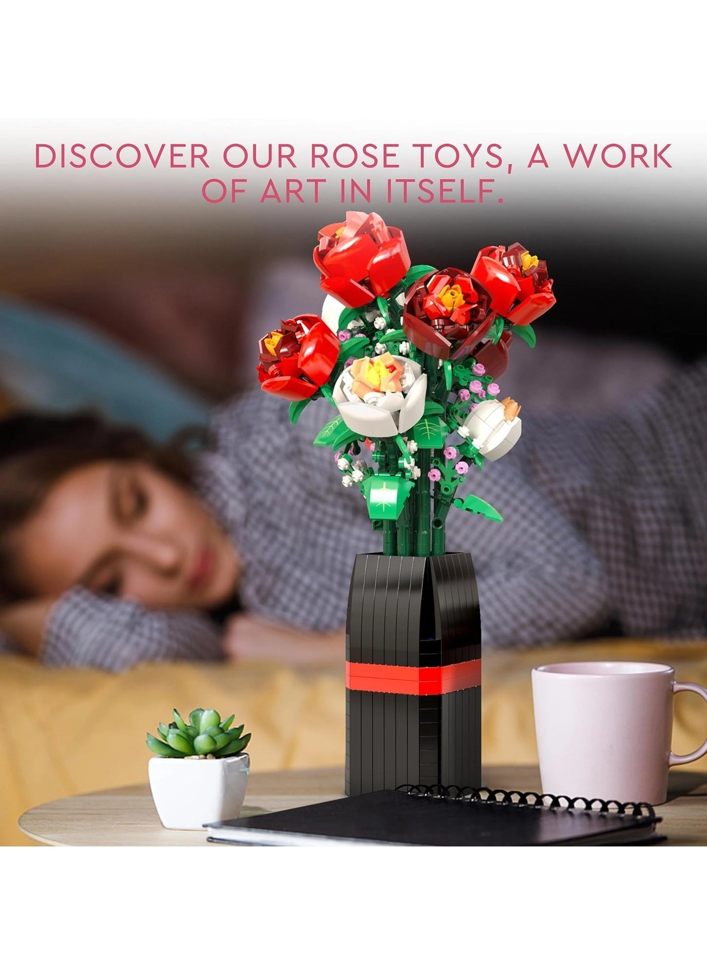 Roses Toy Building Set with Vase - Flowers