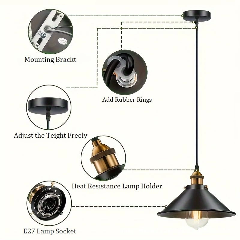 Pendant Light - Black Adjustable E27