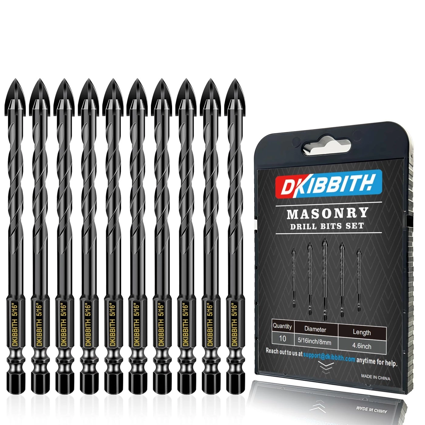 DKIBBITH Masonry Drill Bit Set - Tungsten Carbide Tip 10 pieces 5/16 Inch (8mm)