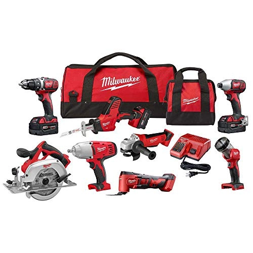 1/2 in. drill driver + 1/4 hex impact driver + HACKZALL + 6-1/2 circ saw + 4 1/2 cut-off/grinder + 1/2 HTIW w/ring + multi tool + LED work light + REDLITHIUM 4.0AH bat pack + M12-M18 multi voltage charger + tool bag - 4.0 Ah 18 Volts