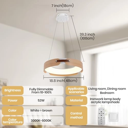Round LED Chandelier - 3000K–6000K Dimmable
