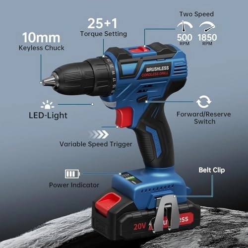 Cordless Drill Bit Driver - Brushless 2.0Ah 60Nm