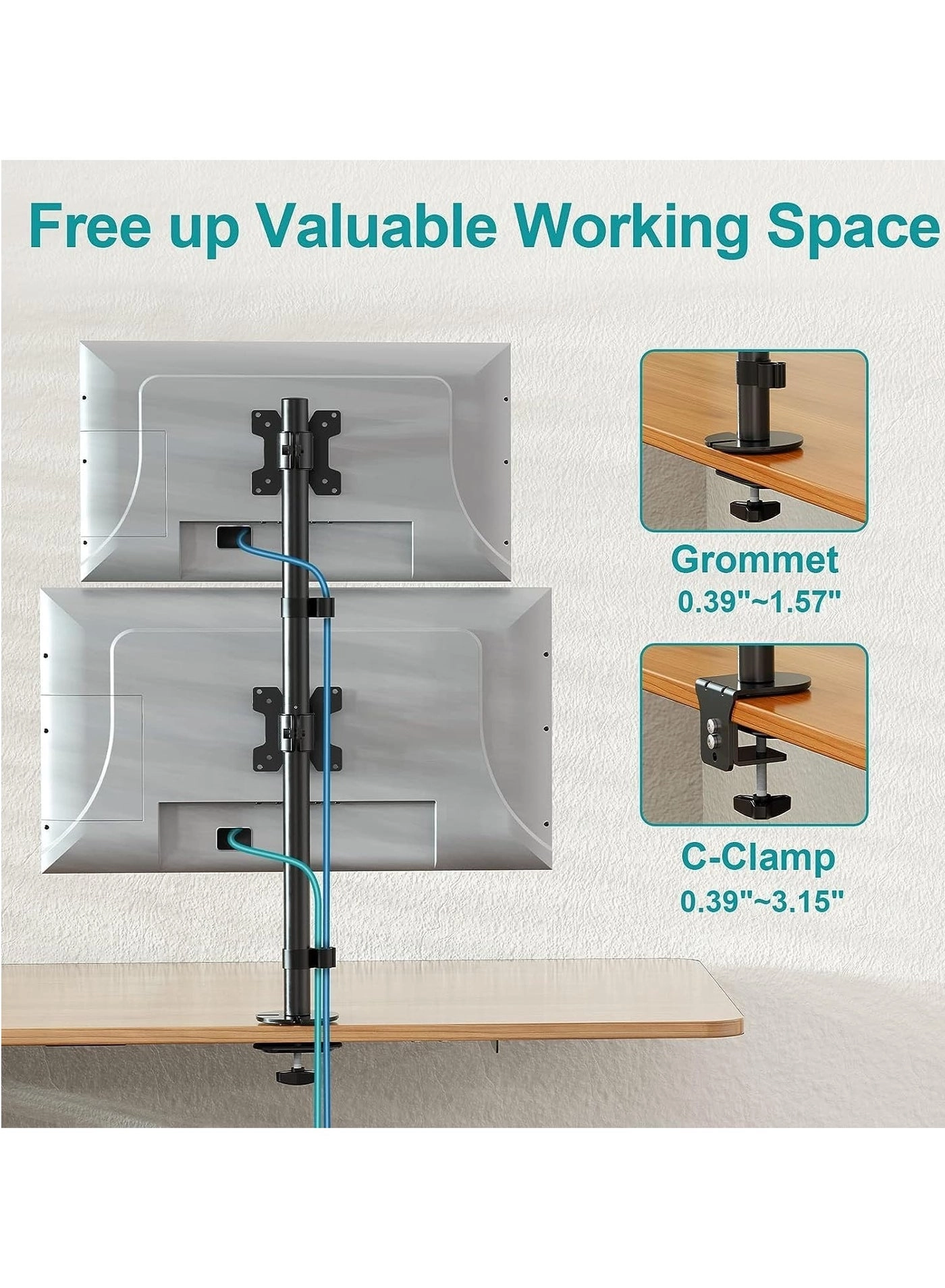 Vertical Dual Monitor Stand - two 32 in VESA 75x75/100x100