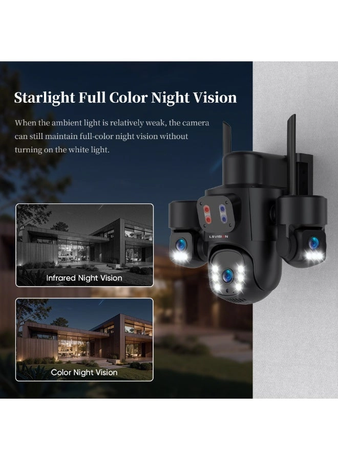 Solar Powered Multi-lens Warning Camera - 12MP 5G Wi-Fi 10X Zoom