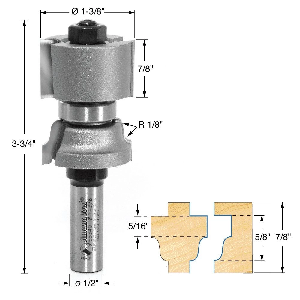 55340 Carbide Tipped Reversible Ogee - 1-3/8" 1/2"