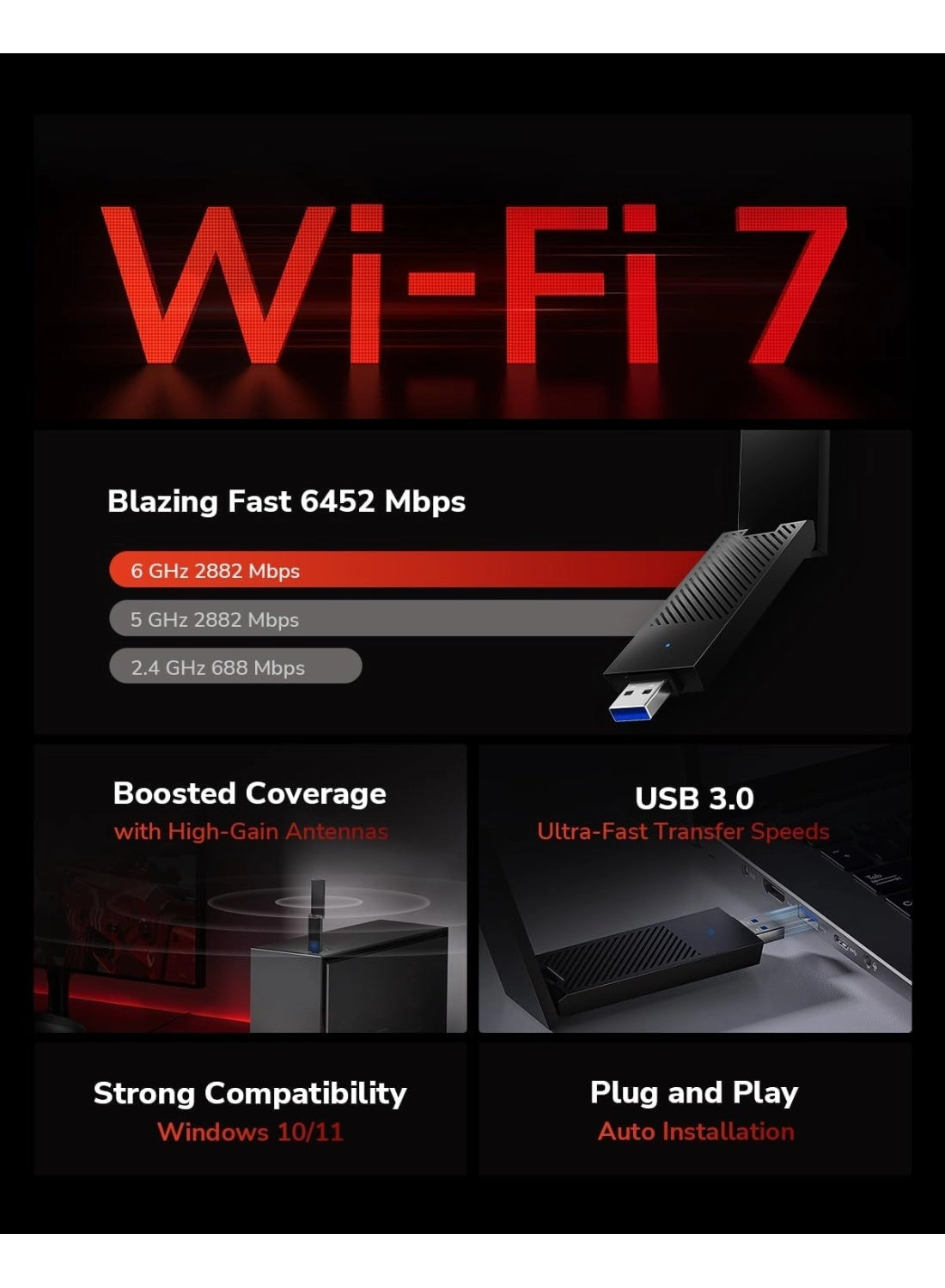 BE6500 - Tri-Band 6GHz/5GHz/2.4GHz USB 3.0 Wireless