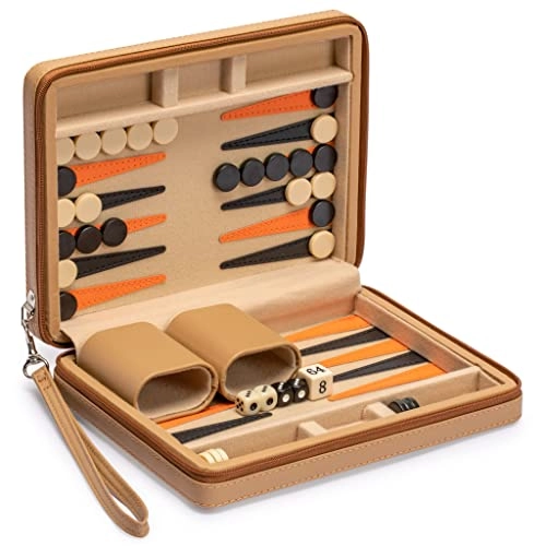 Backgammon Mini Game Set - Magnetic Travel Leatherette