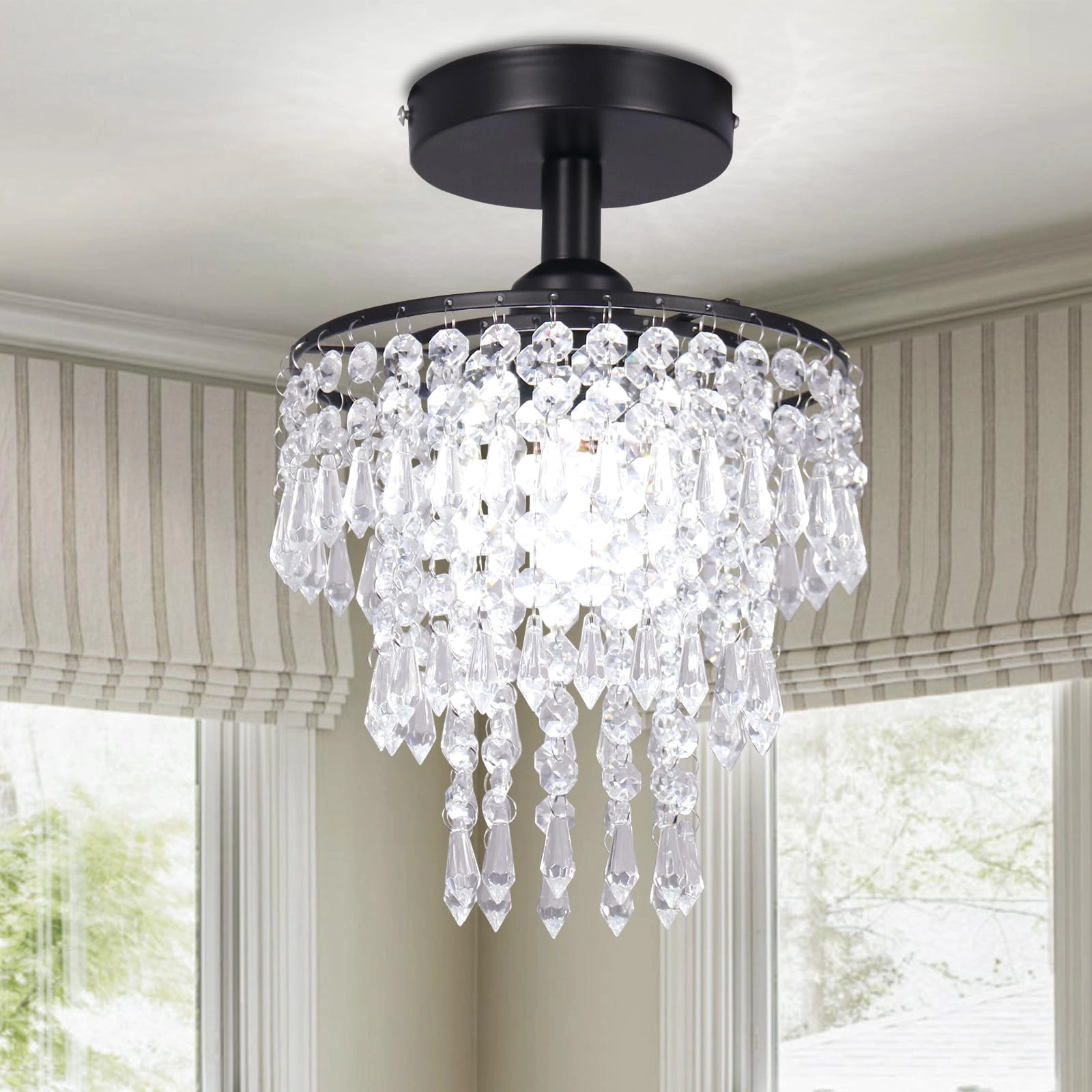 Mini Crystal Ceiling Light - 11.8 Inches 5 Levels Raindrops E26 Base
