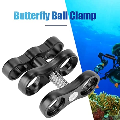 Mini Butterfly Clip Diving Light Clamp Adapter Mount - 360° Rotation Aluminum Alloy Black
