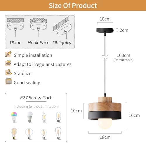 Round Wood Pendant Light - E27 18cm