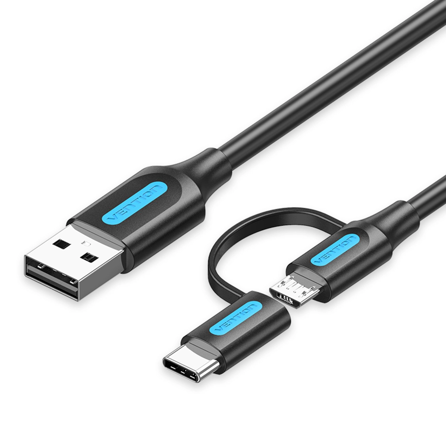 USB 2.0 A Male to 2in1 Micro-B&USB-C Male Cable USB-A to Micro-B 2m