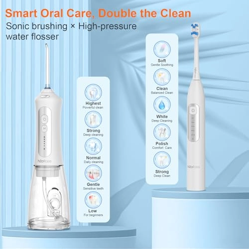 Sonic Electric Toothbrush - Rechargeable 2000mAh + Water Flosser - 2500mAh 300ml Tank