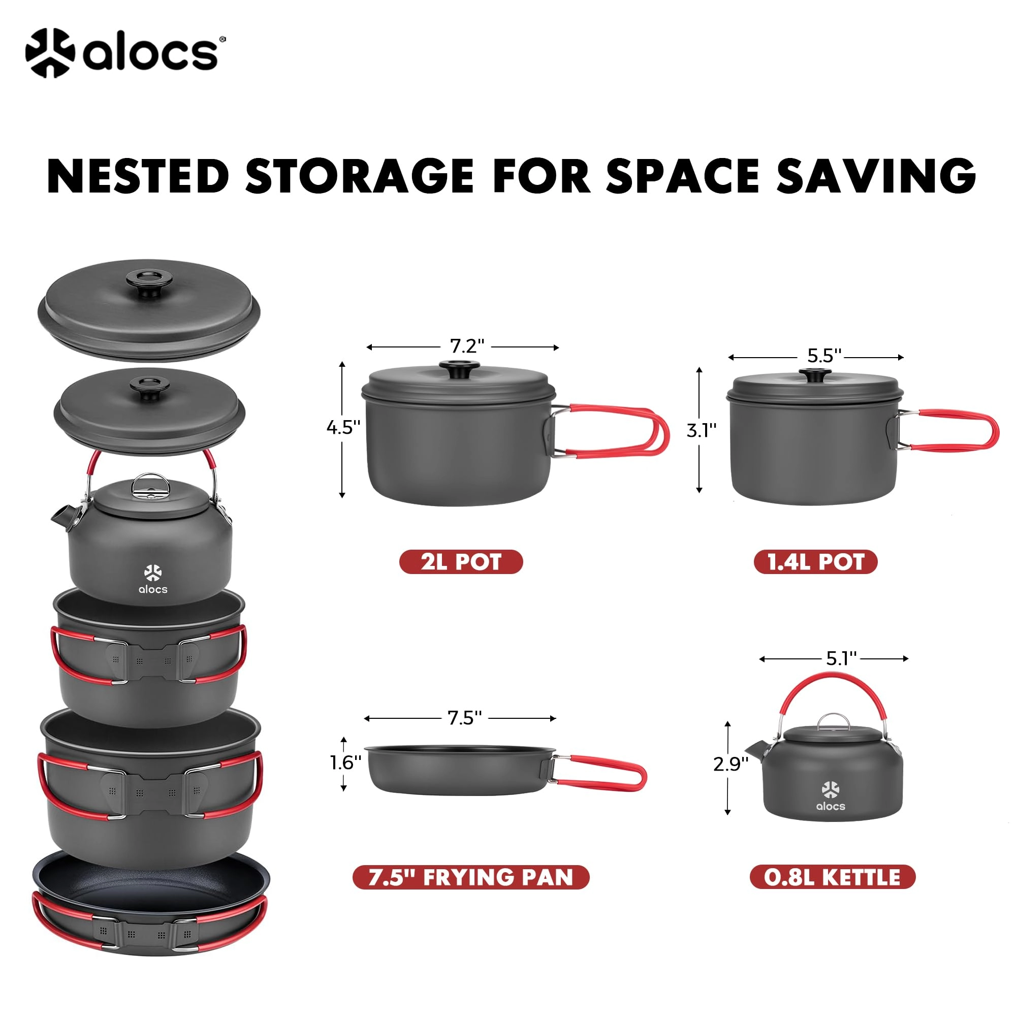 Camping Cookware Set - 3 3.5L 2.2L