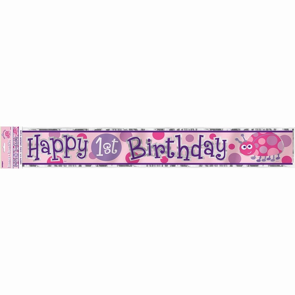Party Zone First Birthday Ladybug Foil Banneer