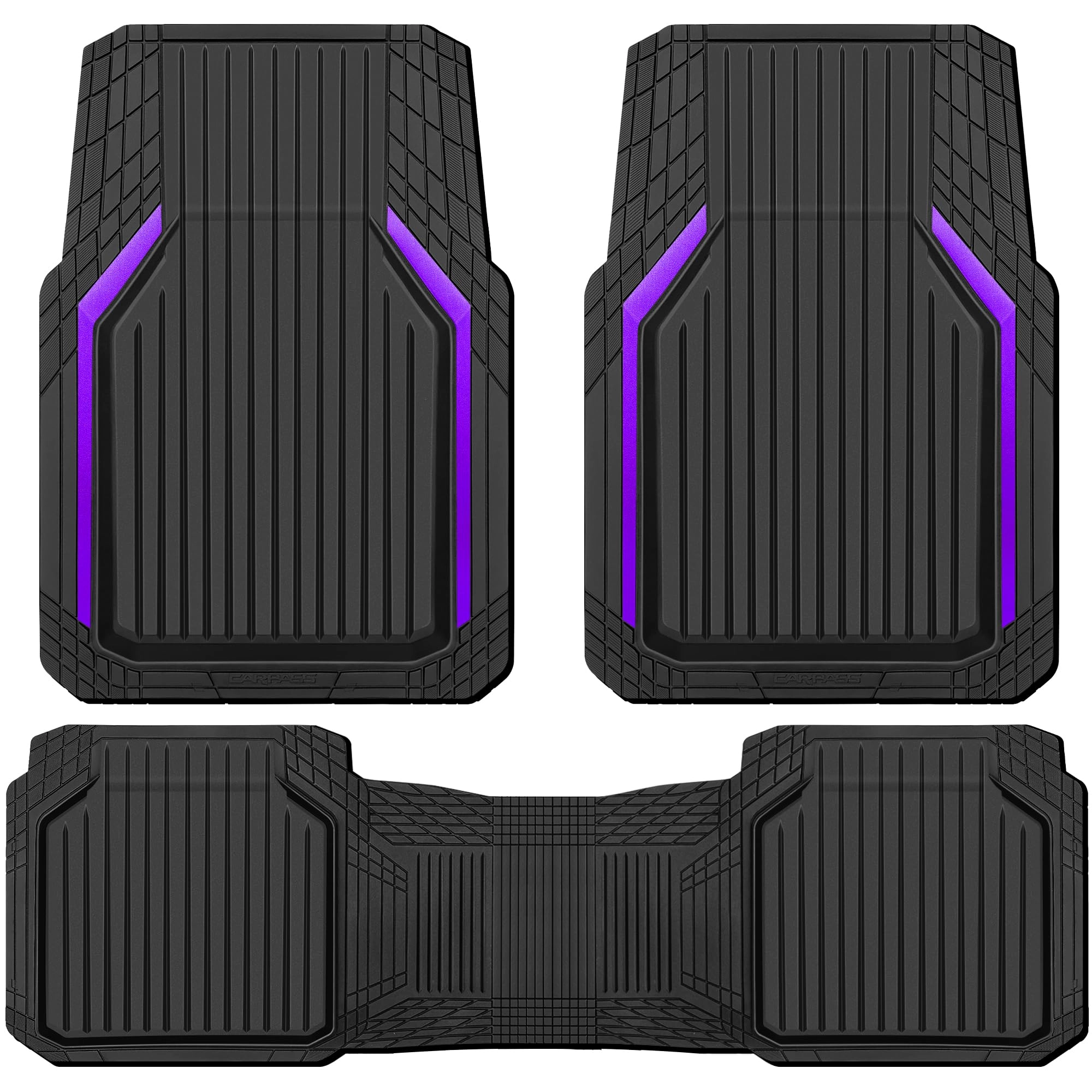 Heavy Duty Rubber Floor Mats - Universal Fit 3pcs Black Purple