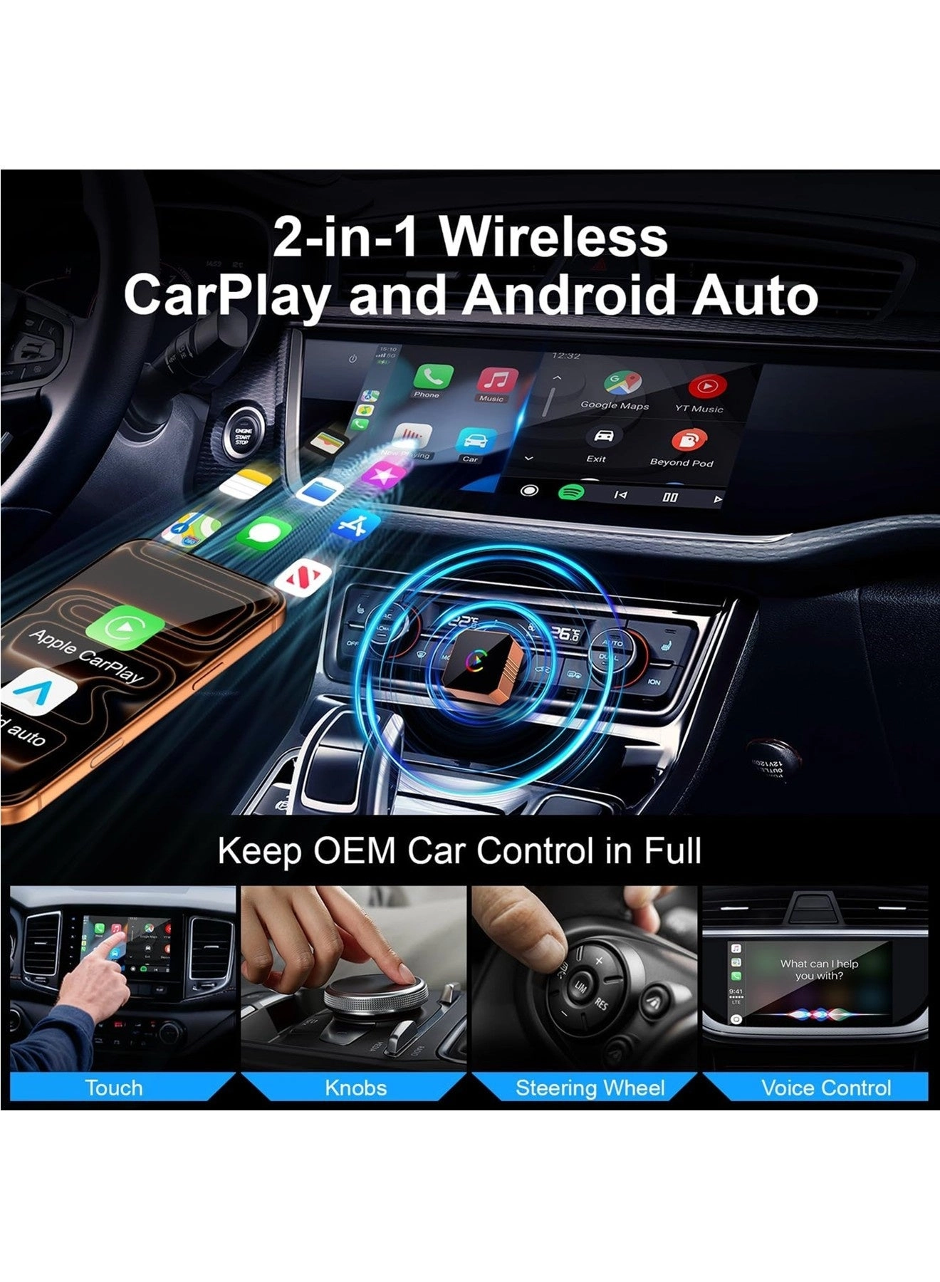 CarPlay Adapter & Android Auto Dongle - Wireless Mini USB-A/USB-C